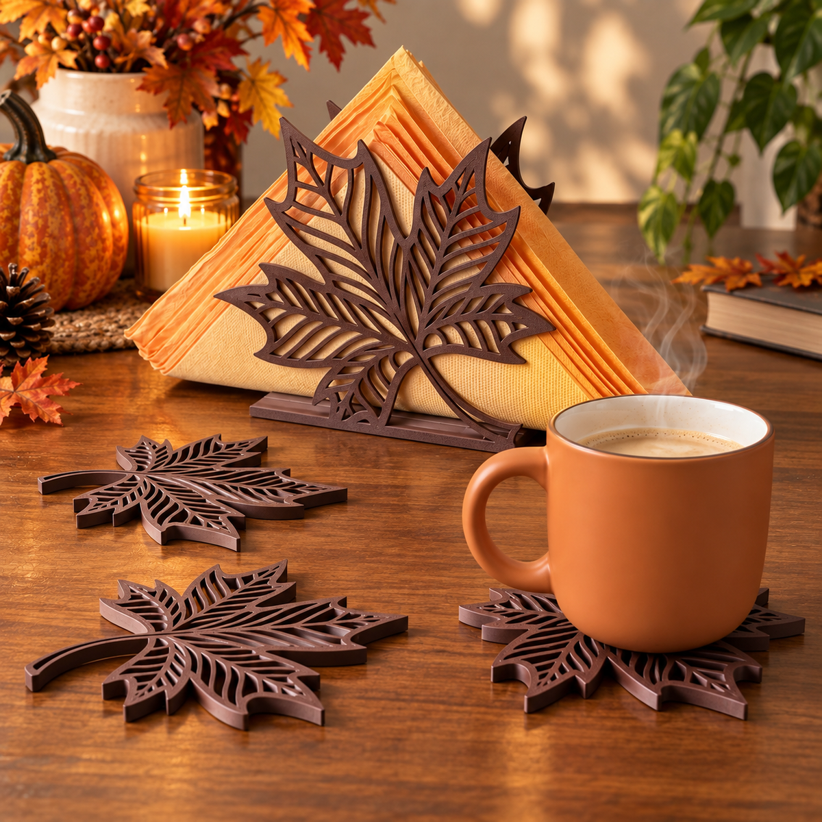 🍂🎃 Set de Otoño – Servilletero y Portavasos