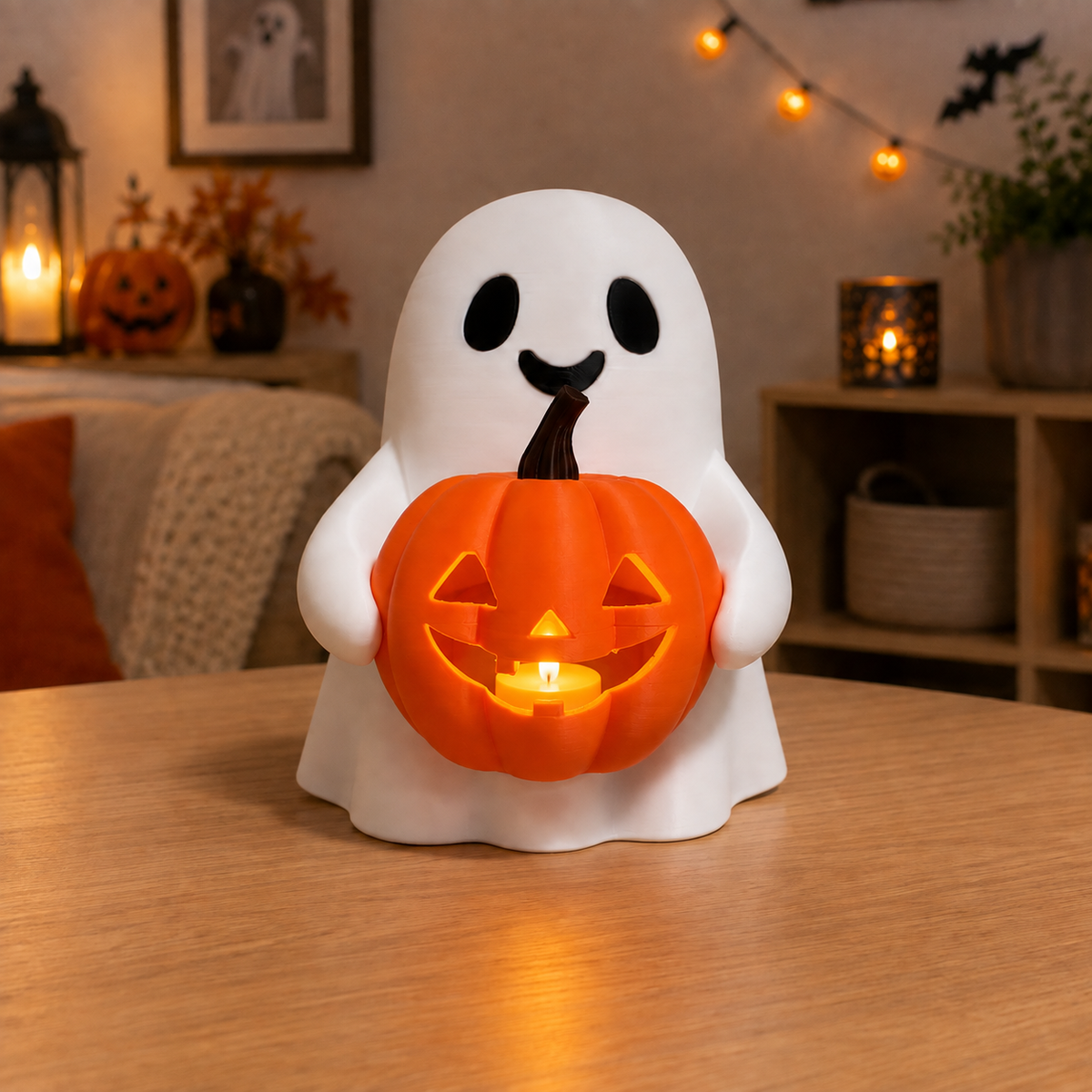 Fantasma con Calabaza Decorativa con Luz